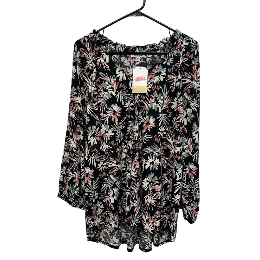 White Birch Floral Ruffle Neck Blouse NWT 3X Boho Chic Long‎ Sleeve Flowy Top